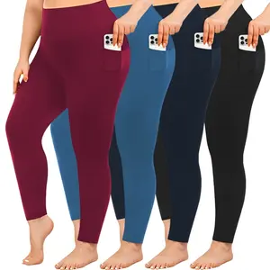 4 Pack Plus Size Leggings for Women with Pockets Stretchy XL-5XL Tummy Control High Waist Womens Leggings Workout Yoga Pants Gym Leggings