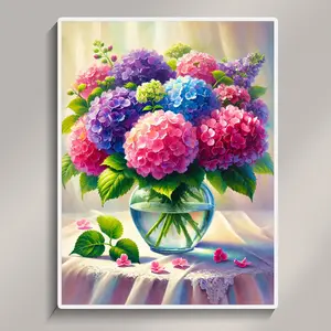 Hydrangea Diamond Painting Adult Set - Flower Diamond Art Set DIY Full Round Gem Inlay Arts and Crafts Home Decor 30x40cm Handmade Gifts Canvas Drilling Glue Plastic Tray