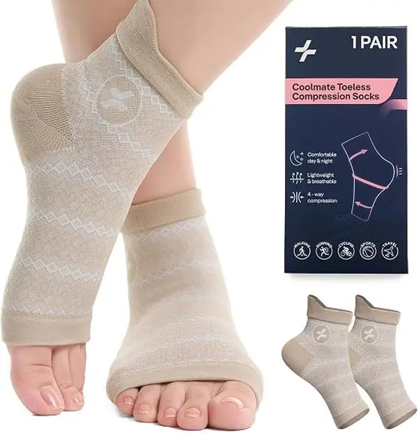 CoolMate Compression Ankle Socks for Women, Toeless Arch Support Sleeve, Breathable Knit, Arch support, sweat-wicking; for running, walking, workout, travel, all-day wear