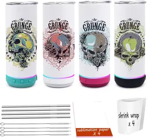 ZREGGUR 20 oz Music Speaker Tumbler 4 pack,Straight music mug with straw, lid, straw brush, shrink wrap,Reusable Travel Coffee Mug For Men and Women