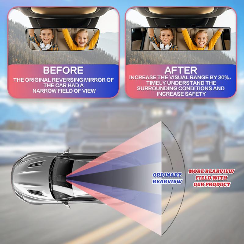 Universal 11.81 Inch Panoramic Convex real view Mirror, Interior Clip-on Wide Angle to Reduce Blind Spot Effectively for Car SUV Trucks Clear Visibility Safety Install Rearview High Definition