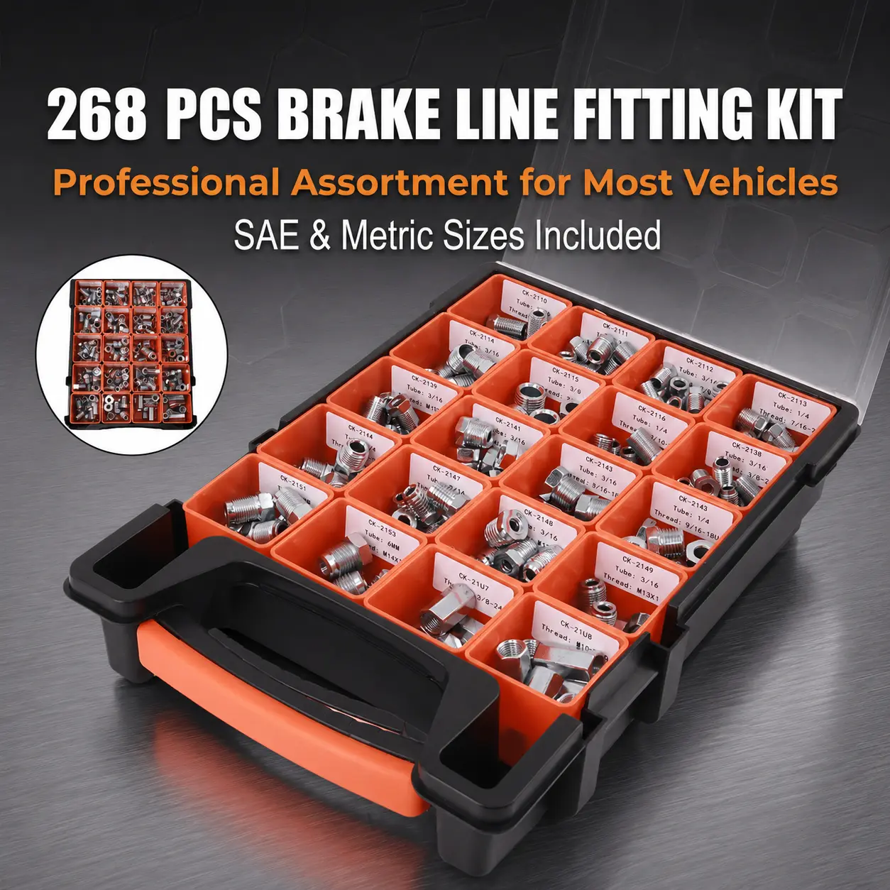 268 PCS Brake Line Fitting Kit: Complete Assortment Including Union & Adapter 20 SKU - for 3/16" & 1/4" Tube Nuts Ensuring Robust & Secure Connections for All Brake Line Repairs
