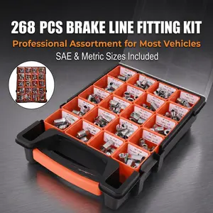 268 PCS Brake Line Fitting Kit: Complete Assortment Including Union & Adapter 20 SKU - for 3/16" & 1/4" Tube Nuts Ensuring Robust & Secure Connections for All Brake Line Repairs