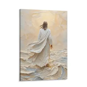 Jesus Walking on Water Textured Canvas Wall Art - Modern Christian Home Decor - Religious Faith Gift for Living Room poster