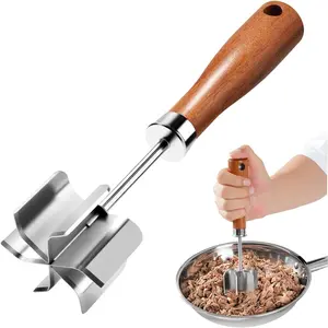 Meat Chopper & Masher - 6 Curve Blades Ground Beef Chopper Tool with Handle, Heat Resistant Meat Masher, Hamburger Smasher & Kitchen Tool