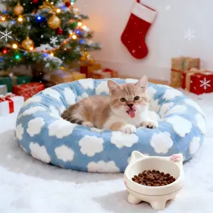 Donut Dog Bed - Round Cat Beds Indoor Calming Gift for Pets, Cute Modern Beds with Jacquard Shaggy Plush & Anti Slip Bottom,, Camas para Perros, Pet Supplies Bedding
