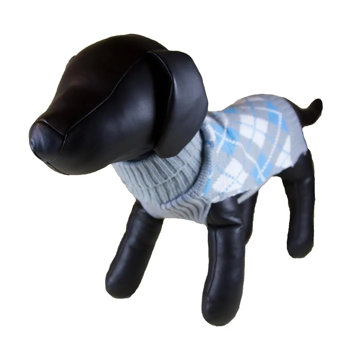 212 MAIN Black Argyle Print Cotton Dog Turtleneck Sweater - Medium Size, Pet Supply, Warm, Machine Washable, Stylish