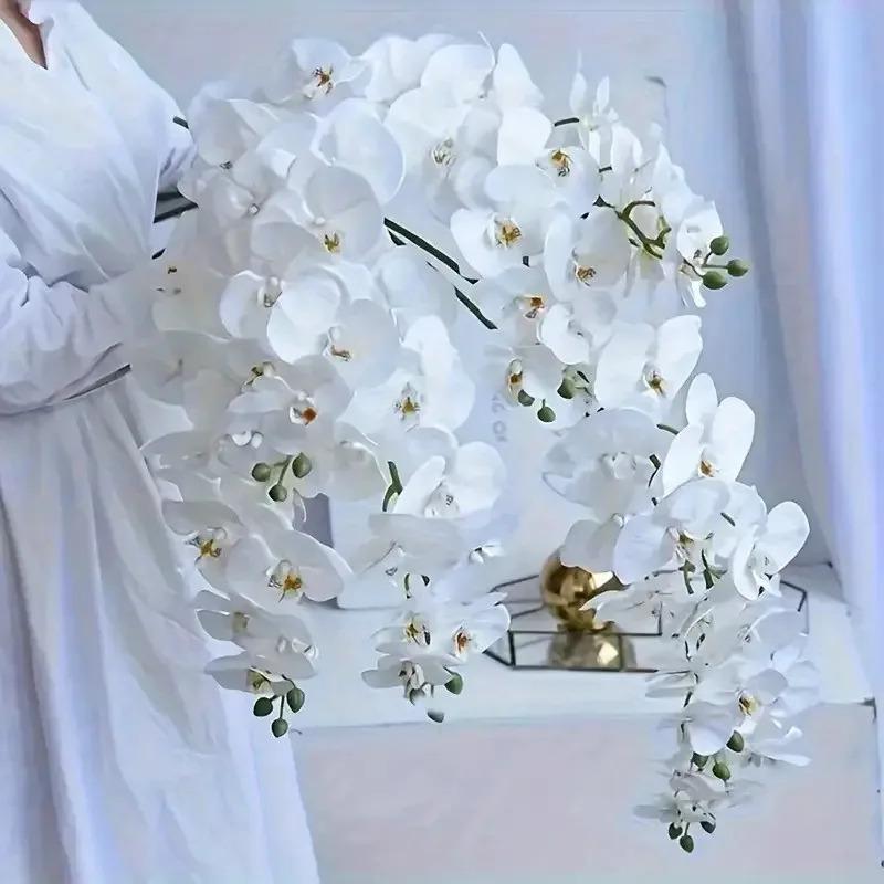 18pcs Set 27inch White Orchids, Elegant Artificial Flowers, Suitable for Tall Vases