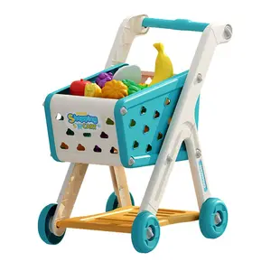 26pcs Kids Shopping Cart Trolley Play Set with Pretend Food and Accessories, Perfect Birthday Gifts for Ages 3+ Pretend Play and Role-Playing Games