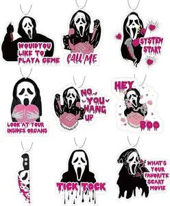 9 Pcs Cute Car Air Fresheners Pink Ghost Car Interior Accessories Cute Horror Car Accessories Hanging Scents Anime Freshener Automotive Room Decor for Women Teen Girls Gift