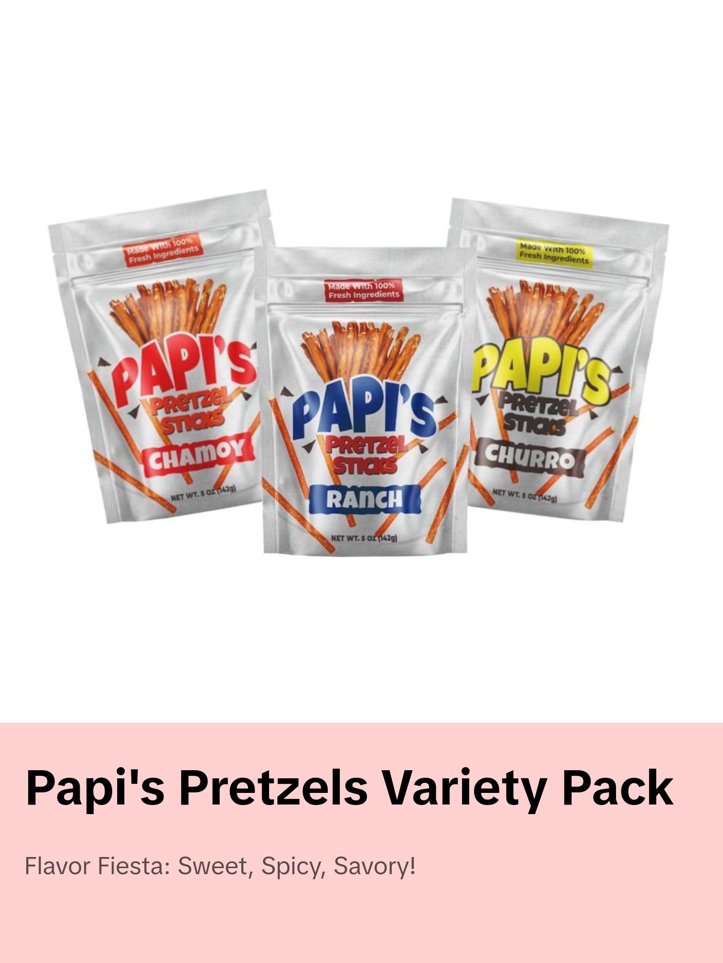 Papi's Pretzels: Variety Three Pack - A Flavor Fiesta in Every Bite! Papi's Pretzels: Variety Three Pack - A Flavor Fiesta in Every Bite!