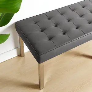 Modway Loft Tufted Vegan Leather Bench in Silver Gray