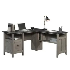 Sauder August Hill L-Shaped Desk with Spacious Top Surface, Built-in File Drawer, Integrated Grommet Holes, and Open Shelf for Home Office, Study, or Writing Desk
