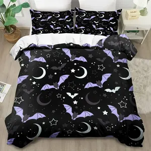 2D Print Bat Pattern, Soft Breathable Polyester Fabric, All Seasons, Includes 1 Fitted Sheet + 2 Pillowcases, Soft Bedding Sets