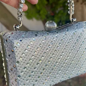Mirror work clutch and silver with a crystal top handle