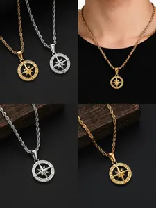 【PANG Jewelry】Vintage Compass North Star Pendant Necklace Unisex Surgical Steel Adventure Traveler Jewelry Gift for Men Women
