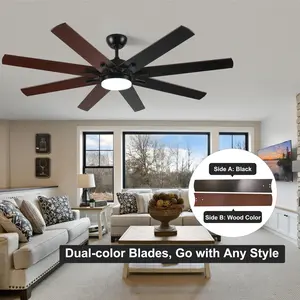 Smart 66 Inch Ceiling Fan with Lights, WiFi Enabled Compatible with Alexa Google Assistant, Indoor Outdoor Modern Black Ceiling Fan, 8 Dual Finish Blades, 6 Speed Reversible Quiet DC Motor with Remote for Kitchen Living Room Patio