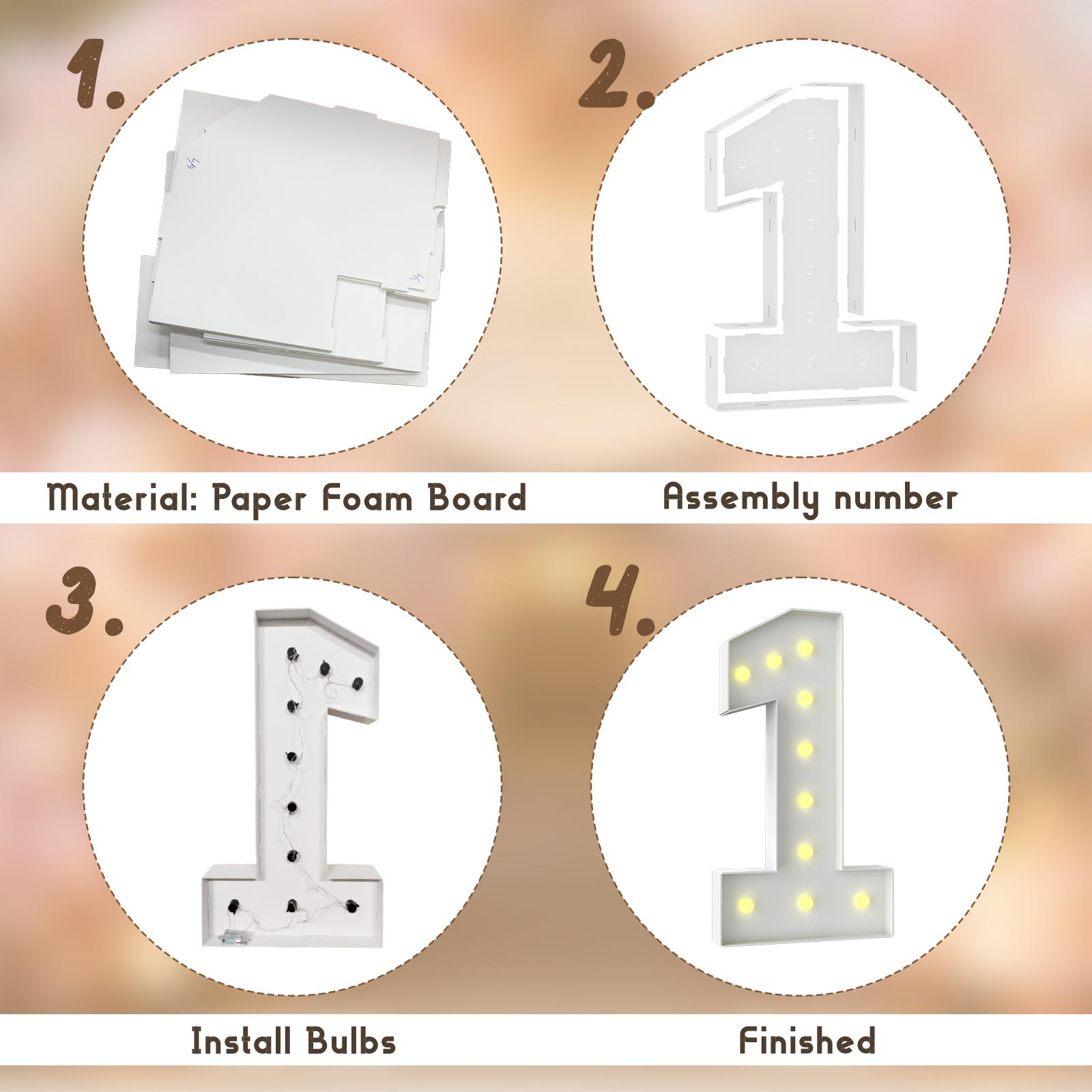 3FT Light Up Numbers & Letters 0-9 & A-Z, Assembly Required, 3FT/36in LED Warm Paper Foam Marquee Numbers & Letters for First Birthday Party Birthdays Graduation Anniversary Wedding Proposal Baby Shower #Summerwins