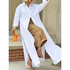 Women’s long-sleeved shirt dress, classic loose polyester dress with a button-front closure, suitable for casual wear in all seasons GARMENTARY