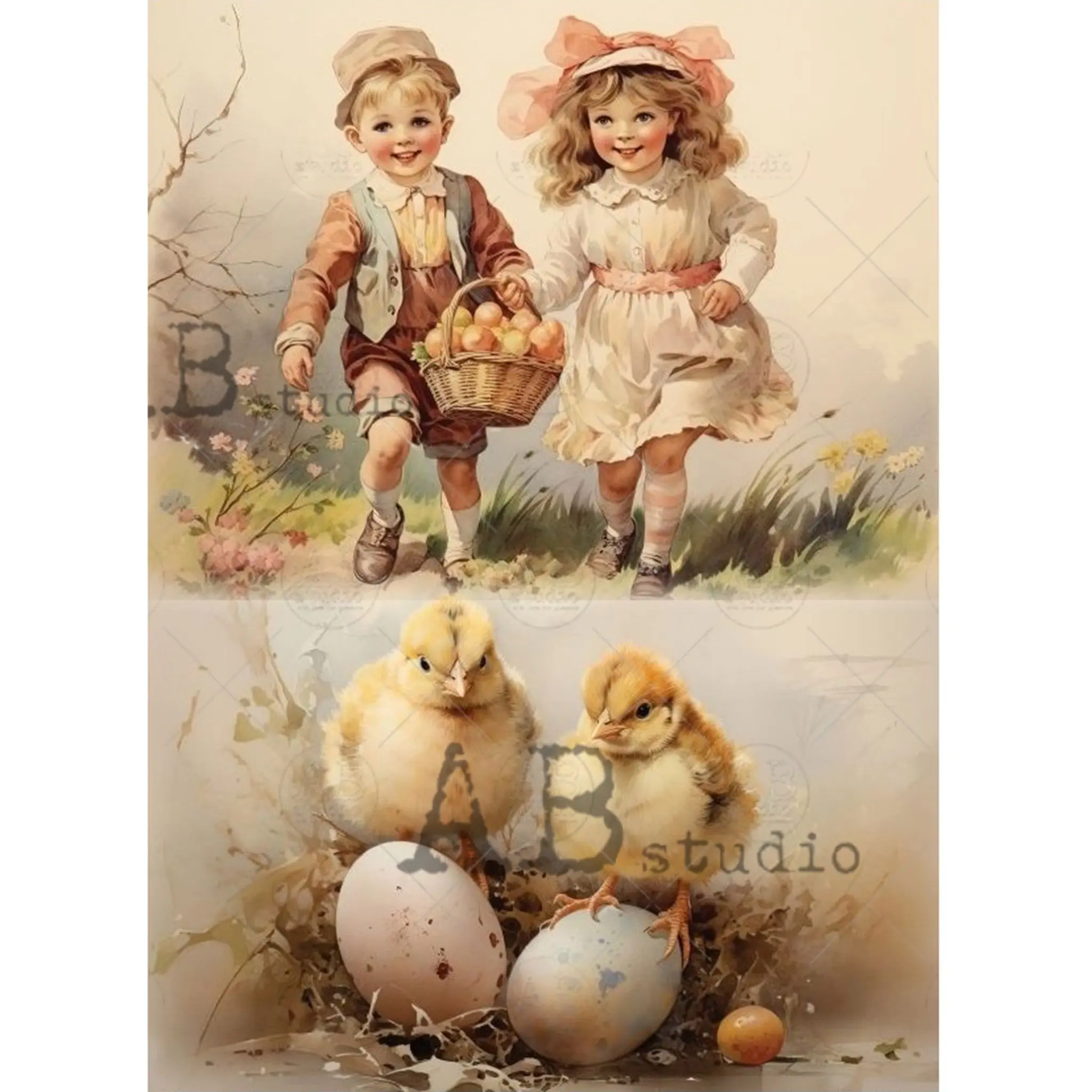Le Petit Paris - Victorian Style Easter Children Decoupage Paper (A4 Size)