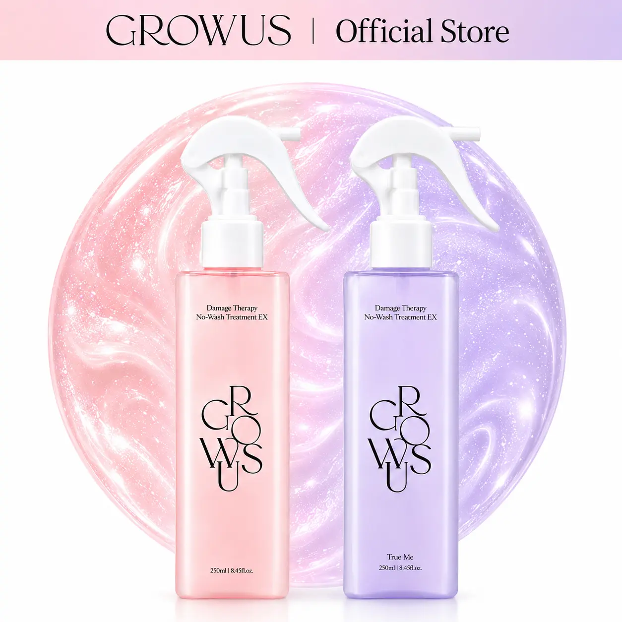 GROWUS Hair Perfume Bundle Set Damage Therapy Leave-in Treatment EX Due Rose & True Me 8.45 fl oz 250ml Spray for Severely Damaged Hair with Pearl Extract & Seaweed Complex for Shiny Healthy Hair