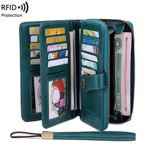 Unisex Multifunctional RFID Blocking Long Wallet| Large Capacity Vintage Solid Color Multi-Card Slot| Zipper Wristband Clutch Coin Purse| Ideal For Daily Carry Travel Business