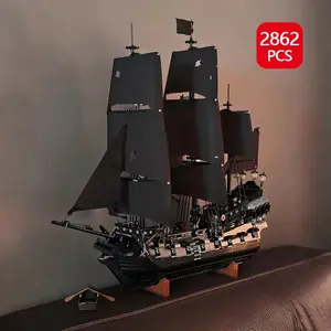flash card 2862  Pirates Of The Caribbean Ship Revenge Warship MOC Black Pearl Sailboat Building Block Bricks Assembly Toy Birthday Gift