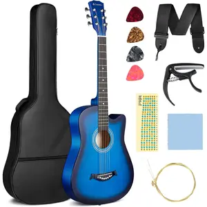 Acoustic Guitar: For Beginner 38 Inch Cutaway   Guitar Starter Kit for  Teenager Adults with Guitar bag, Brass strings, Capo, String Pick, Scale Stickers and Cloth CY0354
