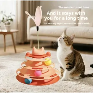 3-Layer Interactive Cat Track Toy with Feather Wand, Interactive Kitten Wand