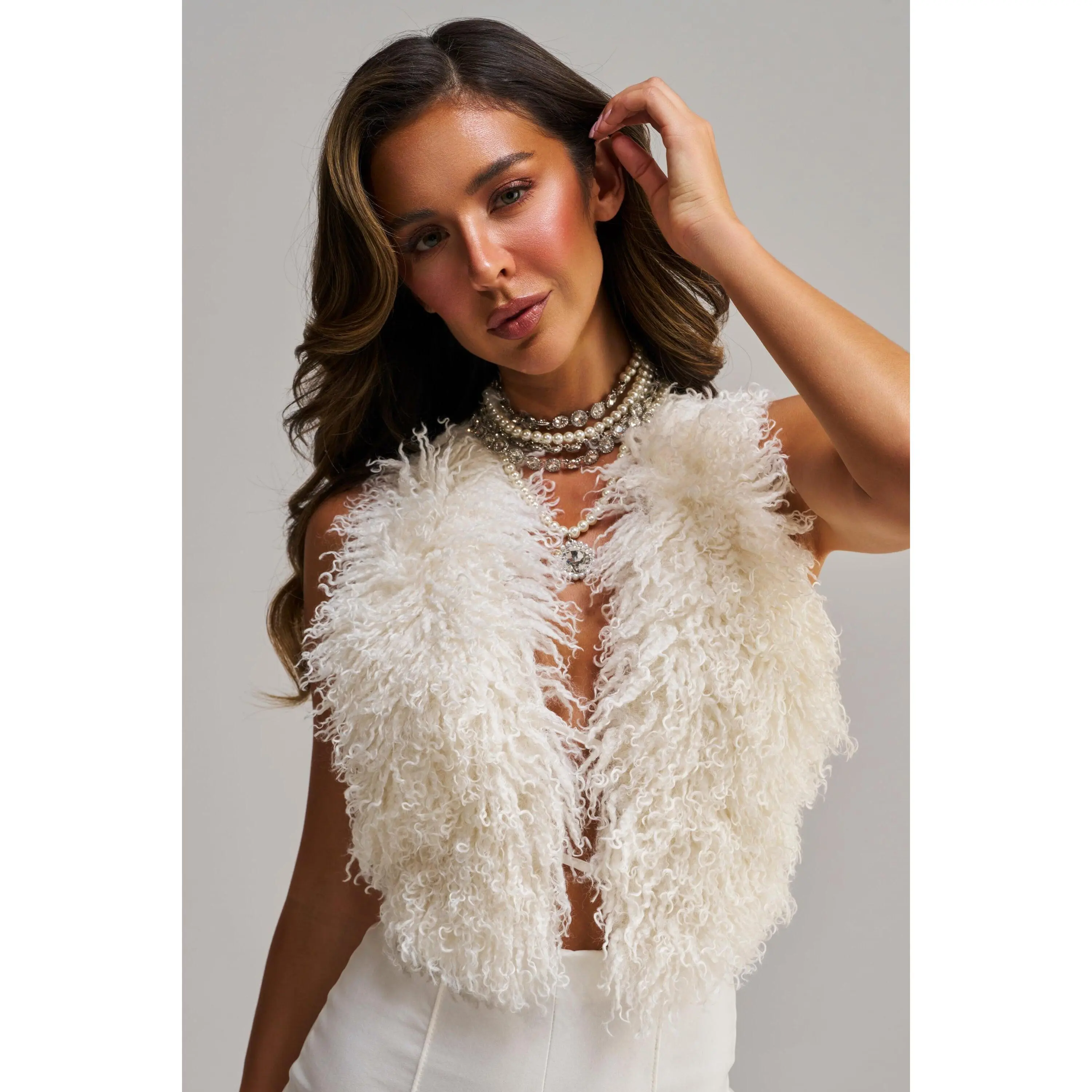 ACT UP FUR BLOUSE IN WHITE