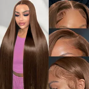 MIRELLE Brown Wig - 13x6 Synthetic Lace Front Wigs for Women - HD Lace Straight Frontal Wig Pre-Plucked with Baby Hair Heat Resistant Fiber 30 Inches 220 Density