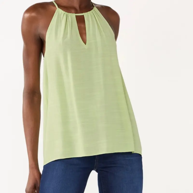 Nine West High Neck Keyhole Tank Top Size Large in Soft Green Fabric