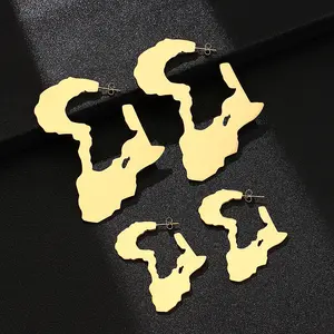 stainless steel Africa map large earrings exaggerated wedding retro ethnic style women's earrings premium sense earrings