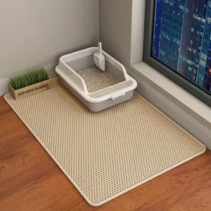 Cat Litter Mat, Cat Litter Mat, 45x26/35x24/30x22/24x18 Inch Double Layer Cat Litter Box Mat, EVA Non-Slip, Waterproof Urine Proof Cat Litter Catcher Mat, Easy Clean Scatter Control (35x24 Inch, Khaki), Litter Mat, Litter Matt For Cat