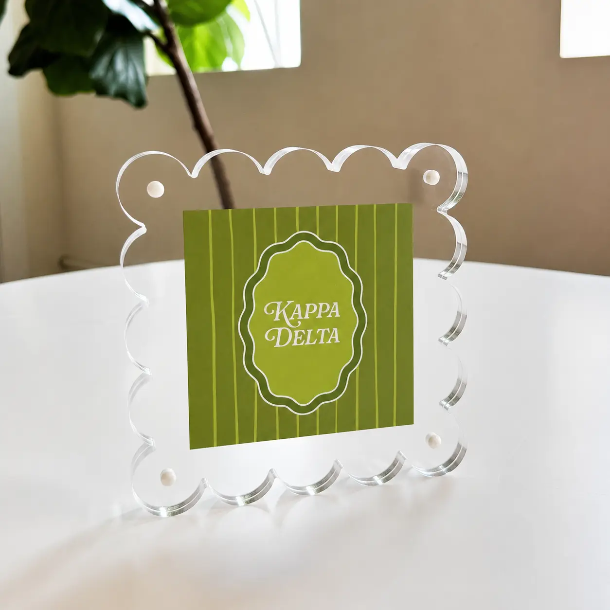 Kappa Delta Modern Square Scalloped Acrylic Photo Frame, Home Room Decor Accessory