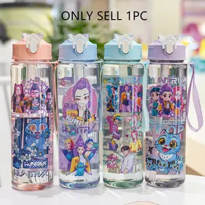 700ML/25OZ Water Bottle with Straw, Double-Sided Cartoon Pattern Girls Boys Water Bottle,Leakproof Kids Water Bottles With Handle,Drinks Bottle for School,Camping,Travel,Party, Drinkware