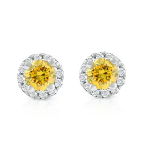1/4 Ct Halo Fancy Yellow Lab Grown Diamond Studs 10K White Gold