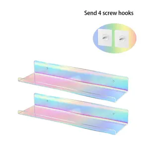 Acrylic Wall Display Shelves Set of 2, Transparent & Colorful Design, Ideal for Room, Store, Office, Bathroom Storage Organization, Wall Mount Acrylic