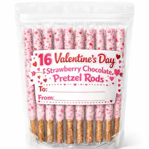 16 Valentine’s Day Strawberry Chocolate Pretzel Rods – Individually Wrapped