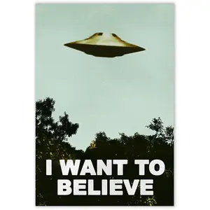 I Want To Believe Poster UFO Artwork Alien TV Retro 90s Poster Wall Decor Movie Poster The Truth is Out There I Believe Poster All Seasons Horror Movie Cool Wall Art Print Poster 16x24