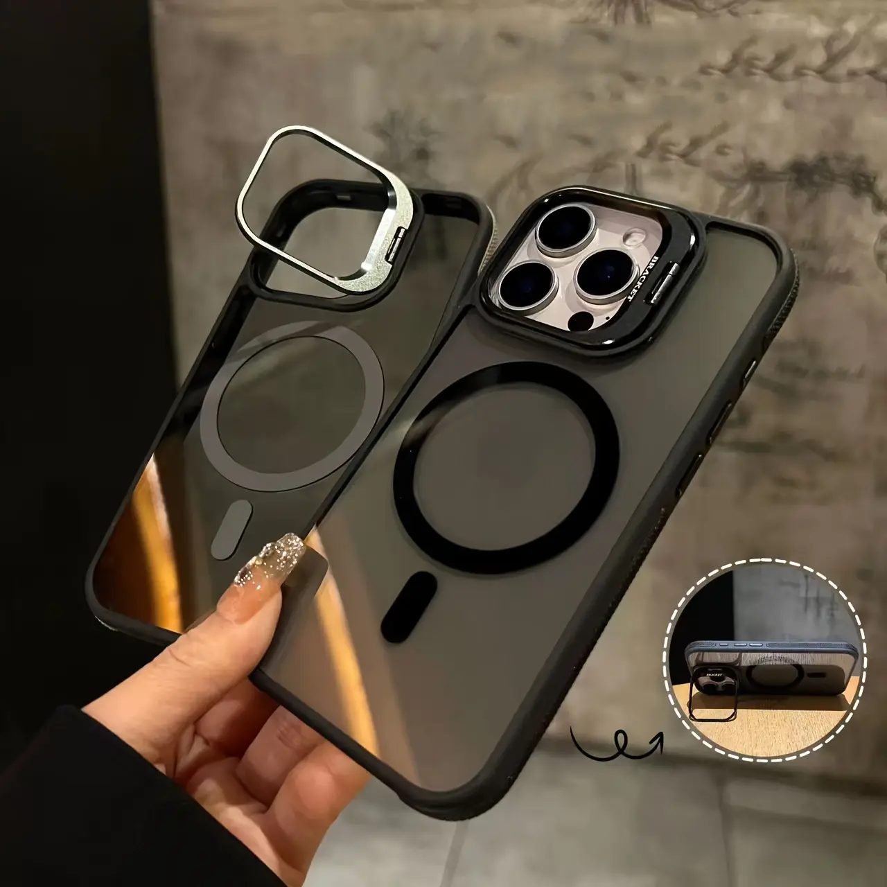 High-End Fashion Dual-Color Magnetic Transparent Smartphone Casing - Metal Cover, Openable Lens Frame Stand, Wireless Charging Support, Compatible with iPhone 11-16 Plus Pro Max & 16e, Mobile Phone Accessories, Cellphone Case