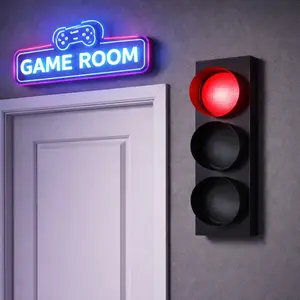 Traffic Light Lamp Decoration On Wall, LED Lights Lamp Decor with Remote Control Wall Lamp for Living Room Bedroom Bar Club Gaming Room, Room Wall Decor
