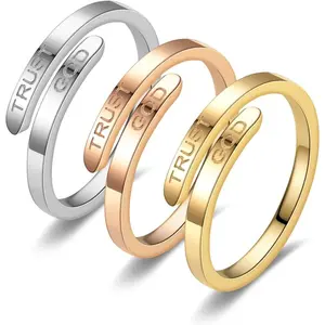 Women's Faith Inspirational Ring, TRUSGT GOD Overcome Fear Inspirational Ring, Adjustable Friendship Ring
