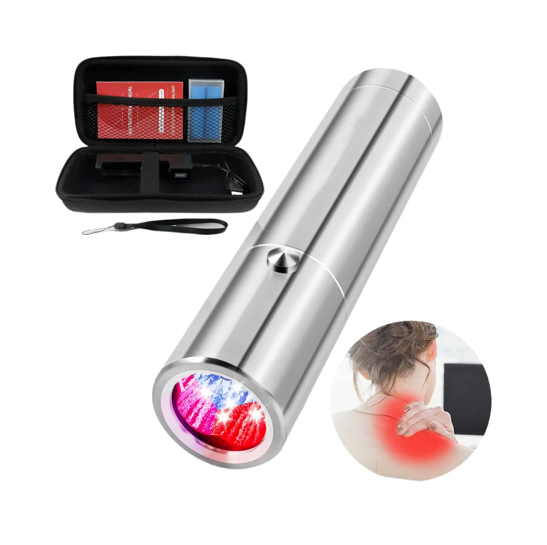 Portable Red Light Therapy LED Torch - Handy Near Infrared Flashlight for Pain Relief, Includes Protective Case, Charging Cable, Rechargeable