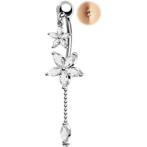 14G Lotus Belly Button Ring, Dangle Belly Ring Surgical Steel 316L, Reverse Navel Piercing Jewelry, 10 mm Silver Flower Body Jewellery for Women