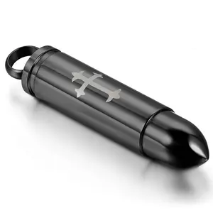 OIDEA Men's Cross Bullet Pendant Necklace - Stainless Steel Openable Keepsake, Bold Street Style Chain Jewelry Necklaces