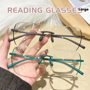 GIGULA 2pcs large round cut edge frameless ultra-light blue light blocking reading glasses for men and women High Quality Eyewear