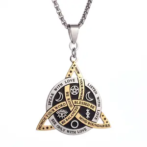 Mystic Triangle Pendant Necklace for Men Women Gothic Moon Symbol Spiritual Jewelry, Long Daily Accessory Witch Aesthetic Costume Piece