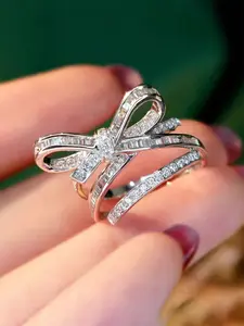 1 PC Gorgeous Cubic Zirconia Rings Bow Ring For Women For Mother's Day Gift Party Jewelry Artificial Zircon Ring