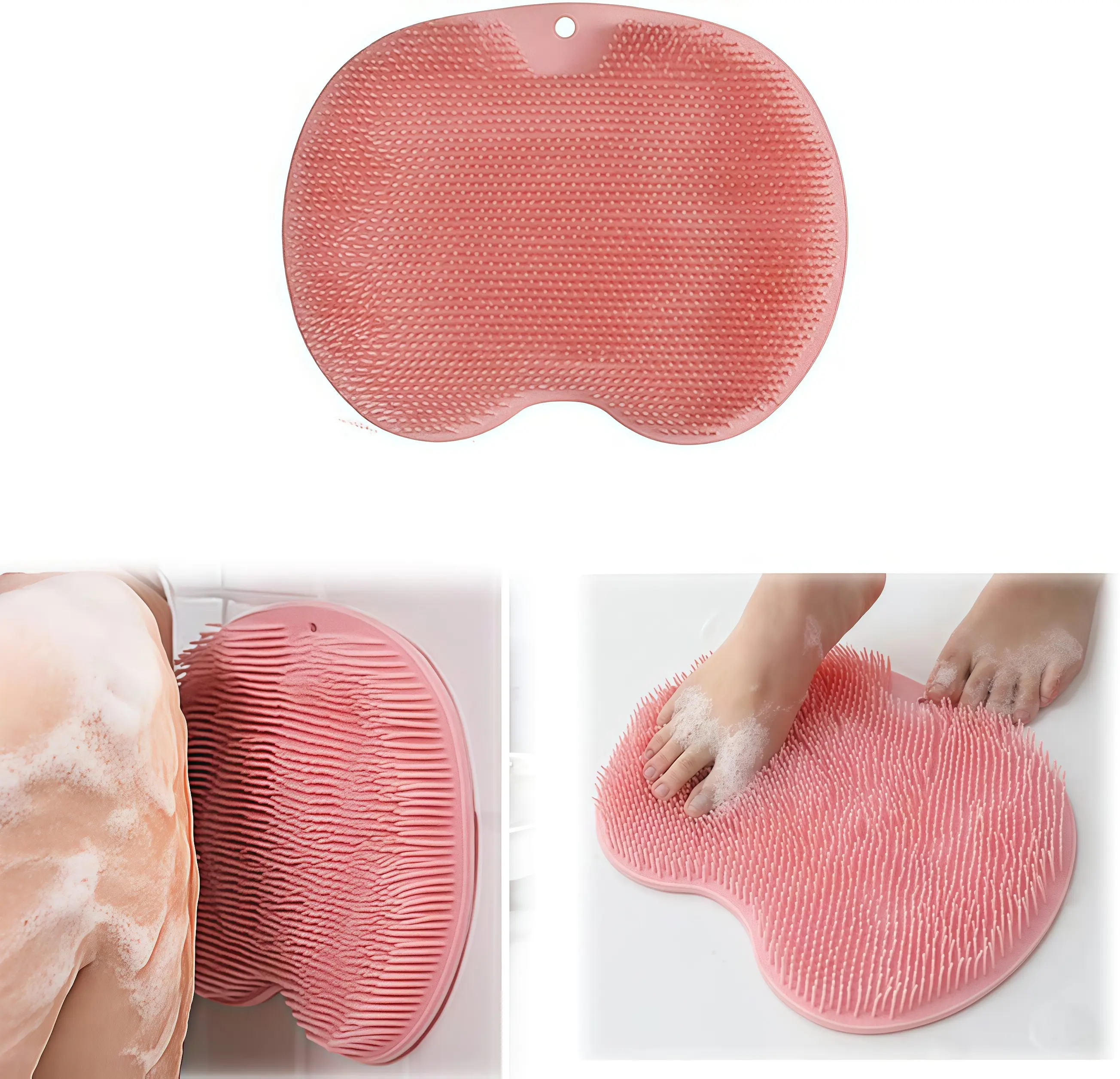 Pink shower foot and back scrub pad, wall mounted massage pad, silicone bath massage pad brush with suction cup, improve foot circulation, soothe tired feet, back scrub with anti slip suction cup, can improve blood circulation and relieve sore feet